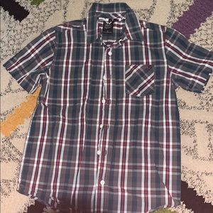 Grey plaid shirt sleeve button down